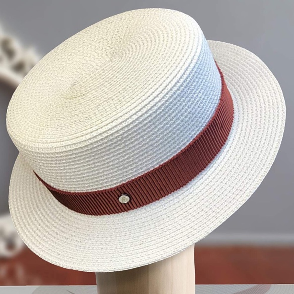 Straw boater casual hat , Hand made!